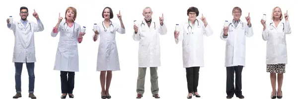 Group Doctors Holding Jar Isolated White Background — Stock fotografie