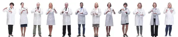 Group Doctors Holding Jar Isolated White Background — Foto Stock