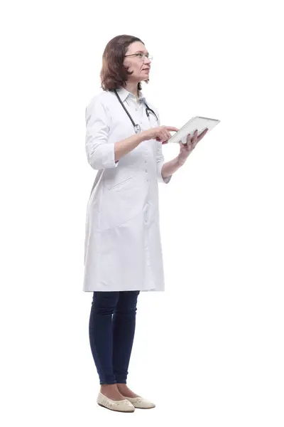 Female Doctor Digital Tablet Isolated White Background — Stock Photo, Image