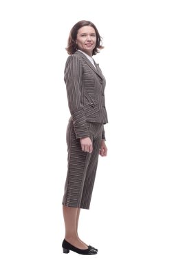 Yetişkin bir kadın. Takım elbiseli bir iş kadını. beyaz arkaplanda izole edilmiş.