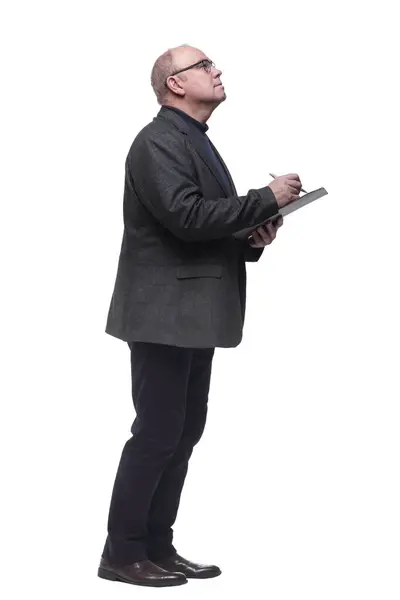 Side View Focused Business Man Making Notes Clipboard Isolated White — Stock Photo, Image