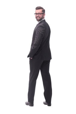 Tam boy. Takım elbiseli başarılı bir genç. beyaz arkaplanda izole