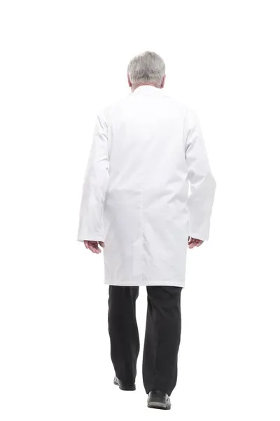 Qualified Mature Doctor Stethoscope Stepping Forward Isolated White Background — Stock Photo, Image