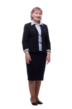 Tam gelişim. Kendinden emin yaşlı bir iş kadınının portresi. beyaz arkaplanda izole edilmiş