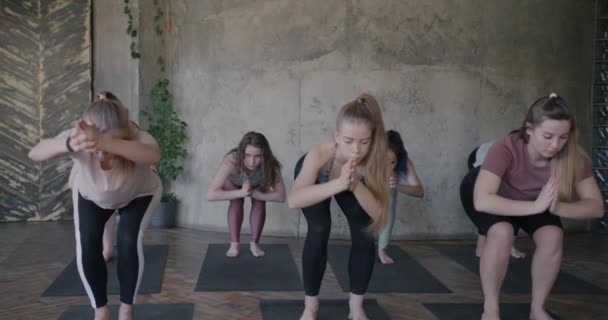Zeitlupe Von Flexiblen Sportlerinnen Die Yoga Asanas Machen Die Körperlicher — Stockvideo