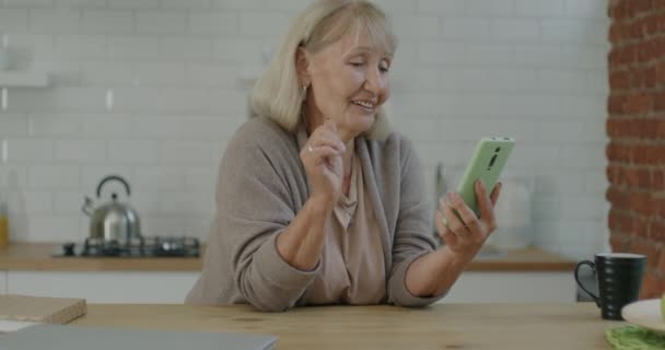 Nenek Yang Penuh Kasih Berbicara Mengirimkan Ciuman Udara Membuat Panggilan — Stok Video