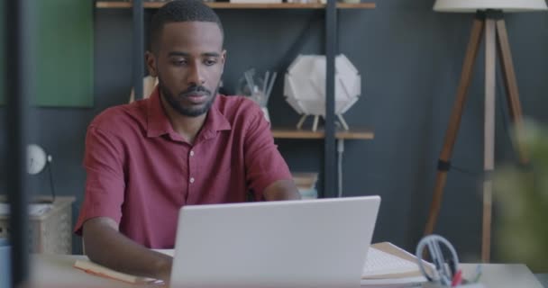 Successful Entrepreneur Working Laptop Typing Drinking Tea Indoors Desk Office — Video