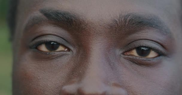 Close Retrato Câmera Lenta Homens Afro Americanos Olhos Olhando Para — Vídeo de Stock