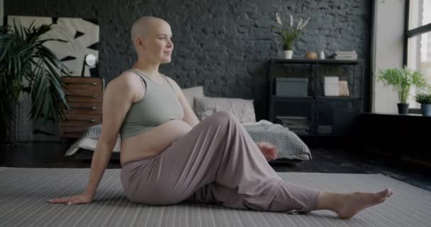 Portrait Ralenti Une Femme Enceinte Flexible Qui Fait Yoga Profitant — Video