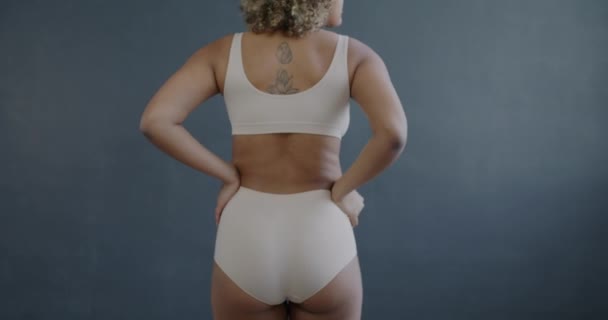 Vue Arrière Femme Afro Américaine Portant Des Sous Vêtements Dansant Vidéo De Stock Libre De Droits