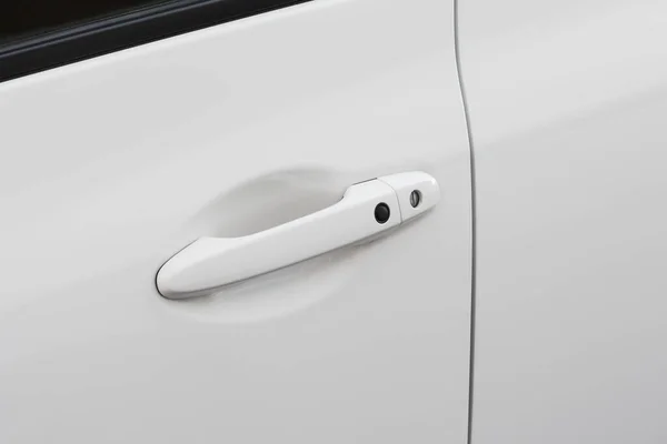 Дверная Ручка Крупным Планом Белого Современного Автомобиля Вид Сбоку Дверь Стоковое Фото