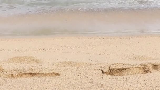 Footage Sea Waves Rolling Footprints Wet Sand Beach Mediterranean Sea — Stock Video