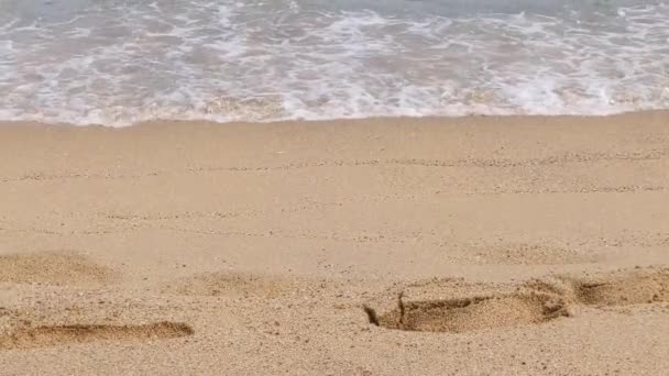Footage Sea Waves Rolling Footprints Wet Sand Beach Mediterranean Sea — Stock Video