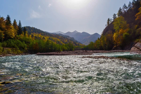 Kavkazské Hory Podzim Žluté Listí Stromech Sezóny — Stock fotografie