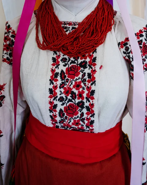 Vyshyvanka Ukrainian National Outfit Cross Stitch Red Black White Vyshyvanka — Stock Photo, Image