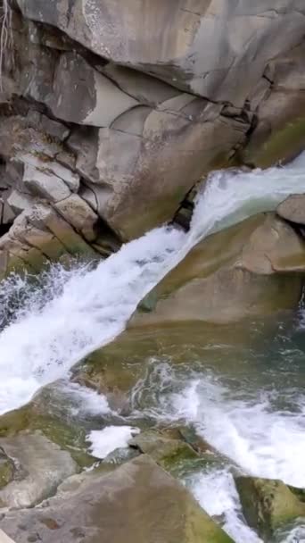 Mountain River Cold Clear Water River Flows Stones Little Waterfall — Stockvideo