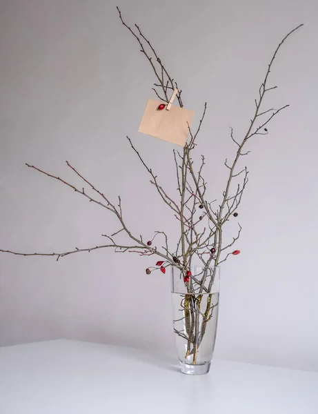 Ručně Vyrobená Papírová Obálka Visí Doma Větvi Stromu Vánoční Novoroční — Stock fotografie