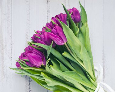 Beautiful romantic bouquet of pink tulips. Congratulations on March 8, Birthday, Mother's Day, Valentines day