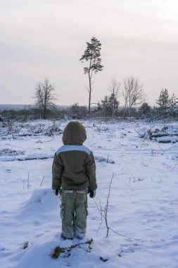 Küçük çocuk doğada yürüyor. Sağlıklı aktif yaşam