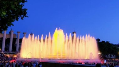 Spain Barcelona - May 28, 2022 Magic singing magic fountains of Montjuic, people watch the performance that takes place several times a week