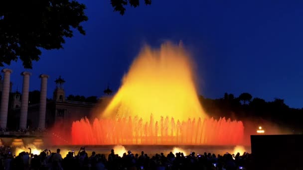 Toeristen Maken Foto Van Magic Fountain Lichtshow Barcelona Watervallen Bij — Stockvideo