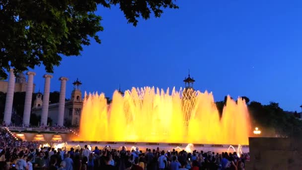 Magická Fontána Montjuic Světelnou Show Náměstí Plaza Espanya Barceloně — Stock video