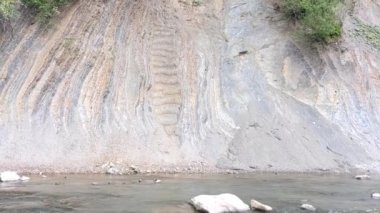 Hızlı akıntılı güzel bir dağ nehri. Prut nehri, bahar manzarası ve Tatariv, Ivano-Frankivsk Oblastı, Ukrayna 'daki jeolojik dağ kıvrımları
