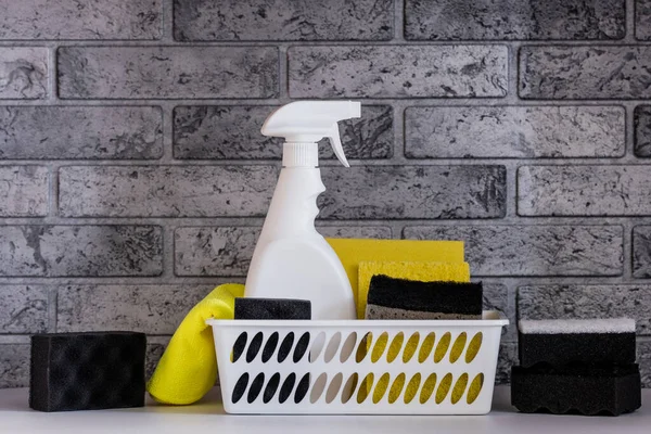 Οικιακά Καθαριστικά Απορρυπαντικά Κουρέλια Πετσέτες Μέσα Για Διατήρηση Του Σπιτιού — Φωτογραφία Αρχείου