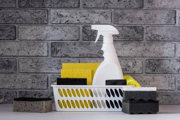 Οικιακά Καθαριστικά Απορρυπαντικά Κουρέλια Πετσέτες Μέσα Για Διατήρηση Του Σπιτιού — Φωτογραφία Αρχείου