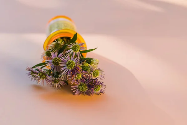 Fleurs Dans Bouteille Plastique Orange Pour Les Médicaments Prescrits Concept — Photo