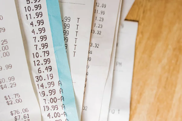 Close Receipts Different Stores Accounting Taxes Cost Living — 스톡 사진