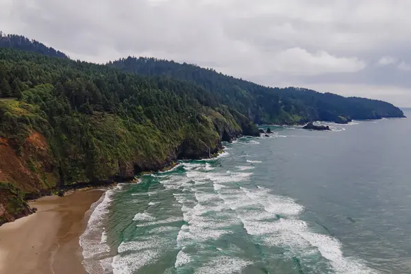 Aerial Drone View Scenic Oregon State Coast Waves Ocean — Stock Photo, Image