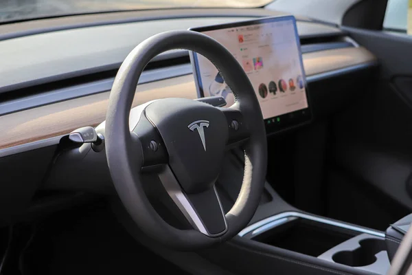 Kiew Ukraine September 2022 Fahrersitz Des Tesla Model — Stockfoto