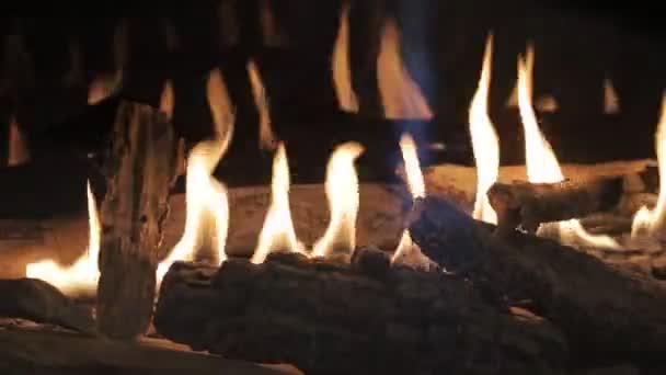 Quema Chimenea Gas Con Leña Cerca — Vídeos de Stock