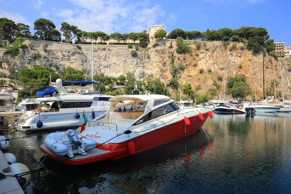 Монако Июля 2019 Года Моторные Лодки Пришвартованы Порт Фонвье Монако — стоковое фото