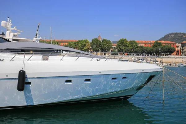 Luxus Fehér Szuper Jacht Kikötve Port Nice — Stock Fotó