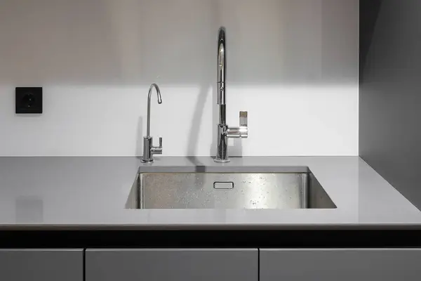 Faucet Steel Sink Close Kitchen — Stock Photo, Image