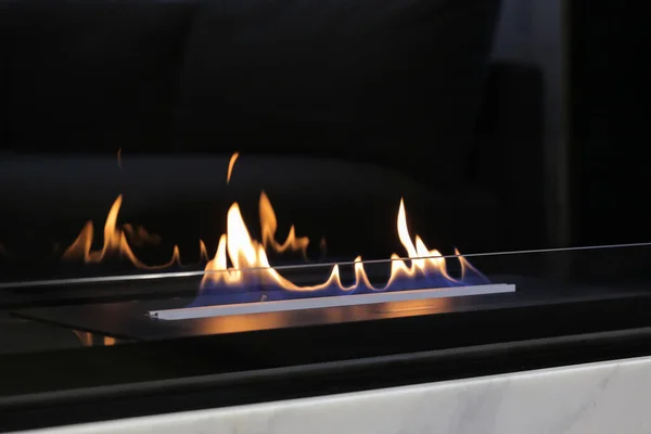 Burning Modern Eco Bio Ethanol Fireplace Close — Stock Photo, Image
