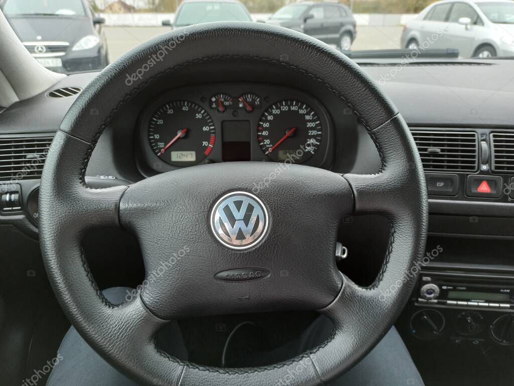 Kyiv, Ukraine - 08 november, 2020: Steering wheel car Volkswagen Golf 4