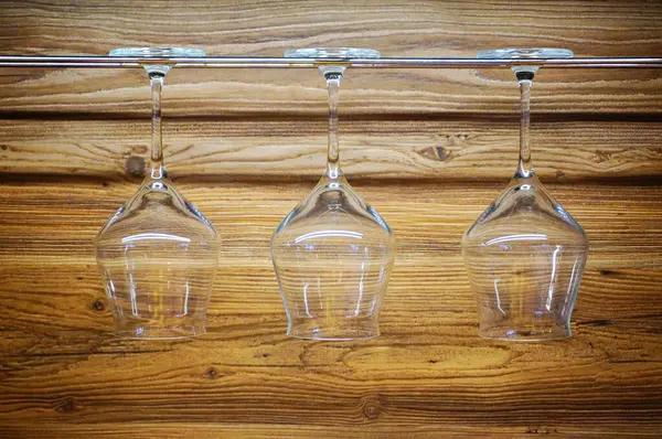 Wine Glasses Hanging Counter Stock Picture