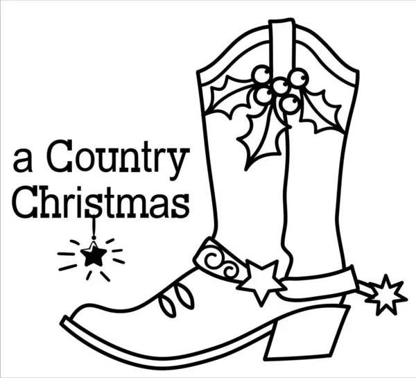 Cowboy Noël Avec Des Bottes Cow Boy Vacances Joyeux Texte — Image vectorielle