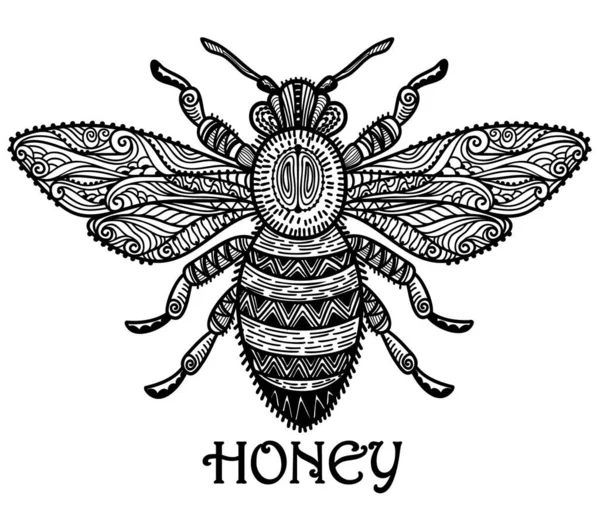 Символ Пчелы Печати Раскраски Векторная Иллюстрация Пчелы Абстрактным Оформлением Черно Стоковая Иллюстрация