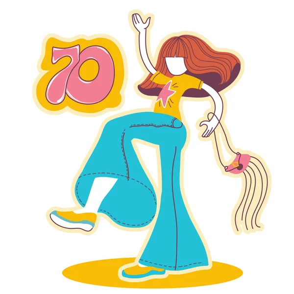 Дискотека 70S Векторные Цвета Иллюстрации Молодая Девушка Стиле Ретро Мода Лицензионные Стоковые Векторы