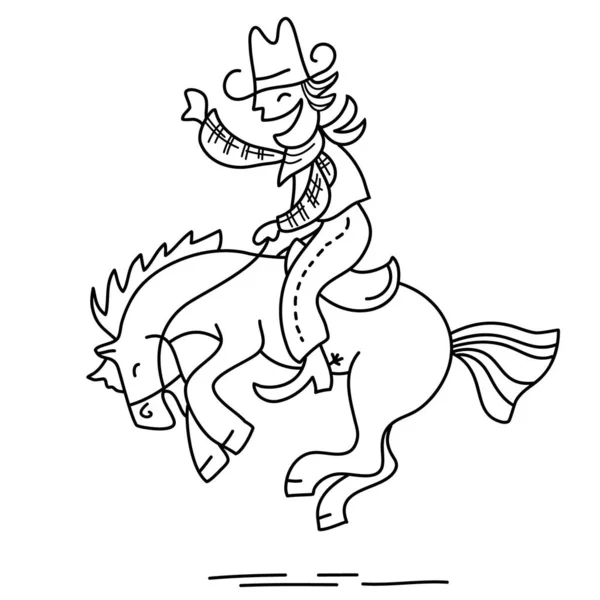白に隔離された馬のライダー漫画のベクトルイラスト 野生の馬に乗ってベクトル面白いカウボーイ — ストックベクタ