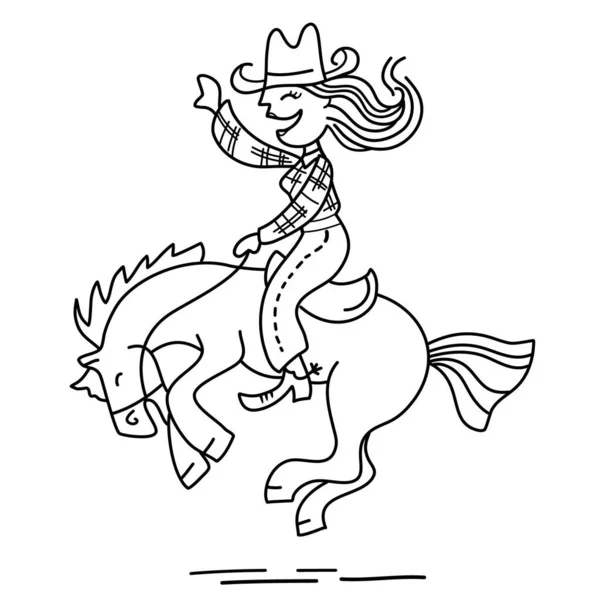 Cowgirl Paard Ruiter Cartoon Vector Illustratie Geïsoleerd Wit Vector Grappig — Stockvector