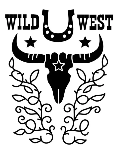 Wild West Con Toro Mucca Decorazione Ferro Cavallo Vettore Cowboy — Vettoriale Stock