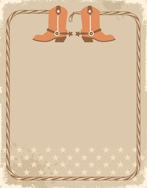 Вінтажний Плакат Cowboy Ковбойськими Черевиками Мотузковою Рамкою Векторний Західний Фон Векторна Графіка