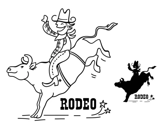Bull Rider Desenho Animado Ilustração Vetorial Isolado Branco Vector Cowboy Gráficos Vetores