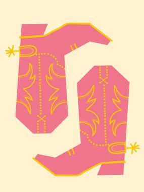 Kovboy çizmeleri vektör çizimi. Tasarım için kovboy çizmeleri olan vektör kovboy kız tarzı