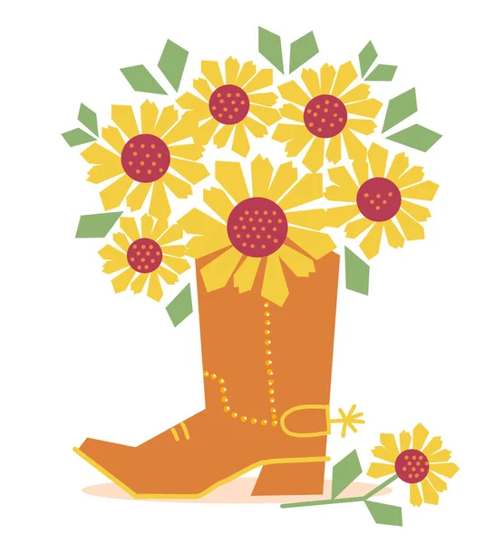 Μπότα Καουμπόη Ηλιοτρόπια Αφηρημένη Διακόσμηση Βέκτορ Καουμπόικη Μπότα Και Λουλούδια — Διανυσματικό Αρχείο